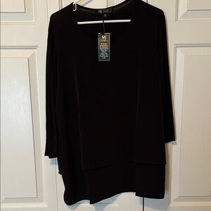 DG2 by Diane Gilman 3/4 Sleeve Mixed Media Black Top, 1X